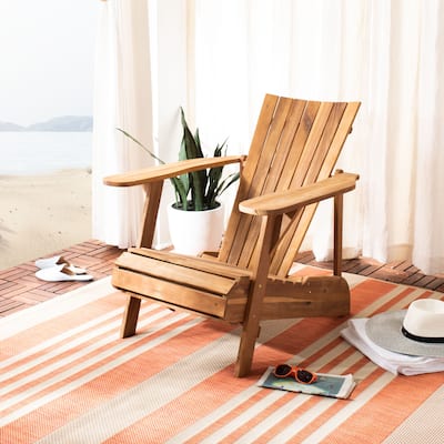 SAFAVIEH Outdoor Living Merlin Adirondack Chair w/ Retractable Footrest. - 52" W x 30" D x 32" H