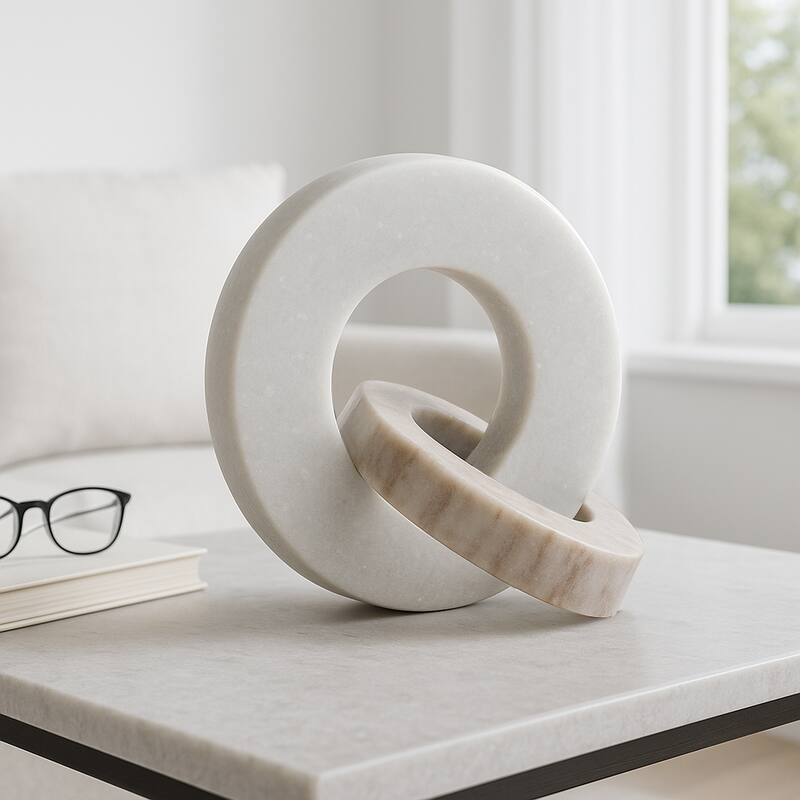 Marble Decorative Object Interlocking Ring Sculpture Modern Statue