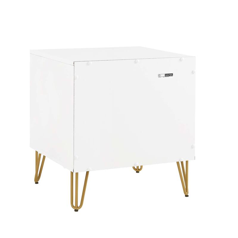Manhattan Comfort Dumbo Mid Century Nightstand with 2 Drawer and Metal Feet.