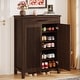preview thumbnail 2 of 25, Shoe Storage Cabinet with Louvered Doors & Drawer, Wooden Shoe Rack for Closet, Entryway Black Walnut