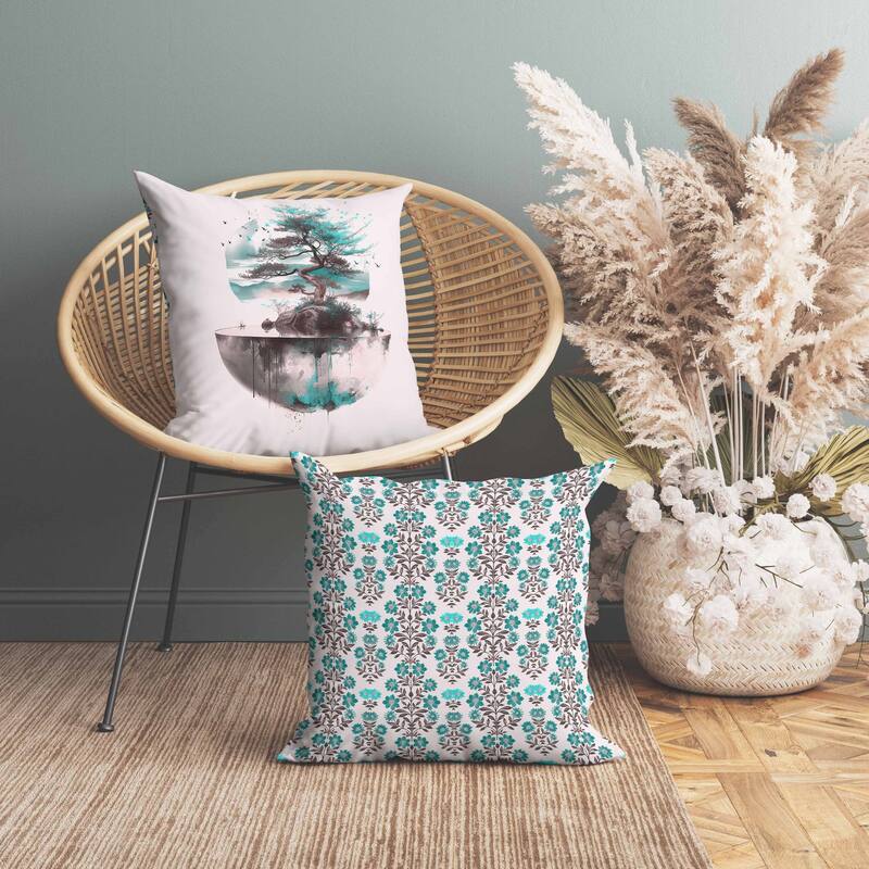 Blossom Bliss Bodhi Indoor/Outdoor Reversible Throw Pillow Pink and Turquoise