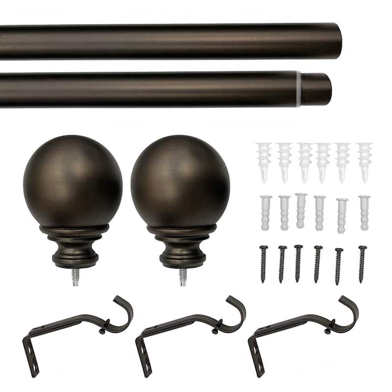 Lumi 1" Single Curtain Rod Brushed Nickel/Black/Oil Bronze-Ball finial - 72"-144" - Oil Rubbed Bronze
