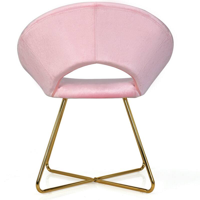 Gymax Accent Velvet Chair Dining Arm Chair Make-up Stool w/Golden - See Details