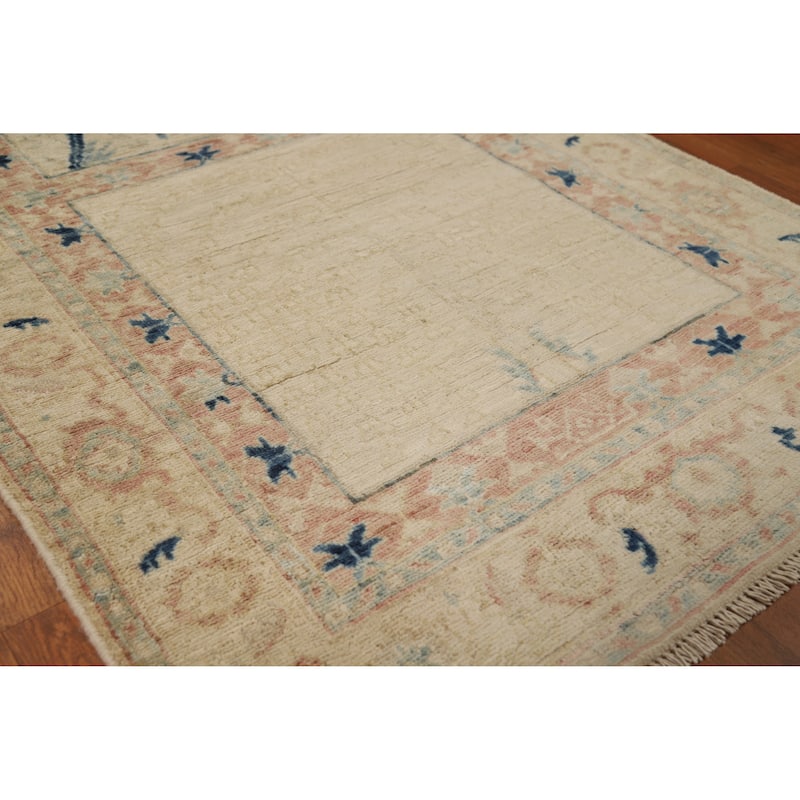 Hand Knotted Oriental 100% Wool Carpet Traditional Floral Beige & Ivories Art Deco Runner Rug - 11' 10'' X 2' 11''