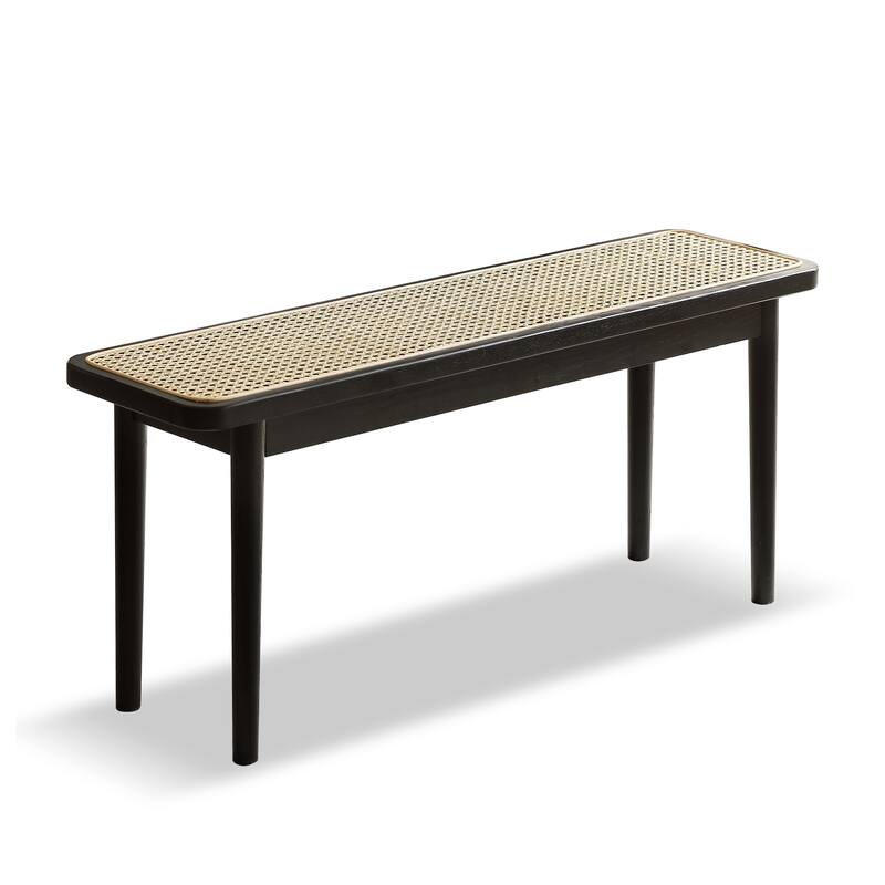 Modern Style Solid Oak Wood Dining Bench with Rattan Detail