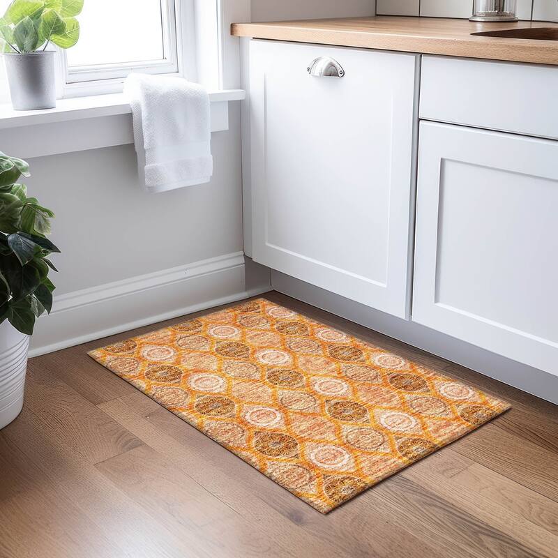 Machine Washable Indoor/ Outdoor Boho Mosaic Chantille Rug