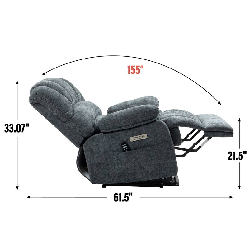 Large Size Dual Motors Power Lift Recliner with 8 Point Massage, Lumbar Heating, USB Ports and Side Pockets