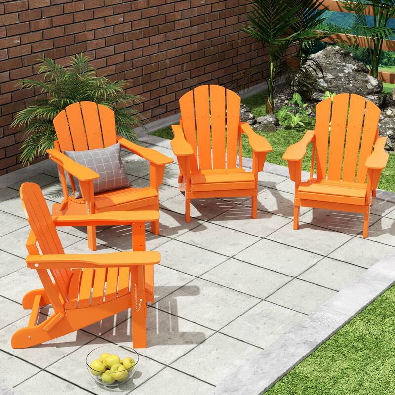 POLYTRENDS Laguna Folding Poly Eco-Friendly All Weather Outdoor Adirondack Chair (Set of 4) - Orange
