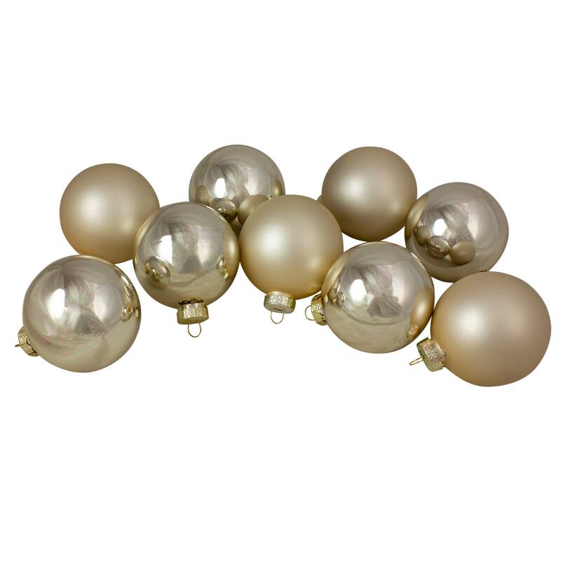 2-Finish Glass Ball Christmas Ornaments - 2.5" (65mm) - Champagne Gold - 9ct