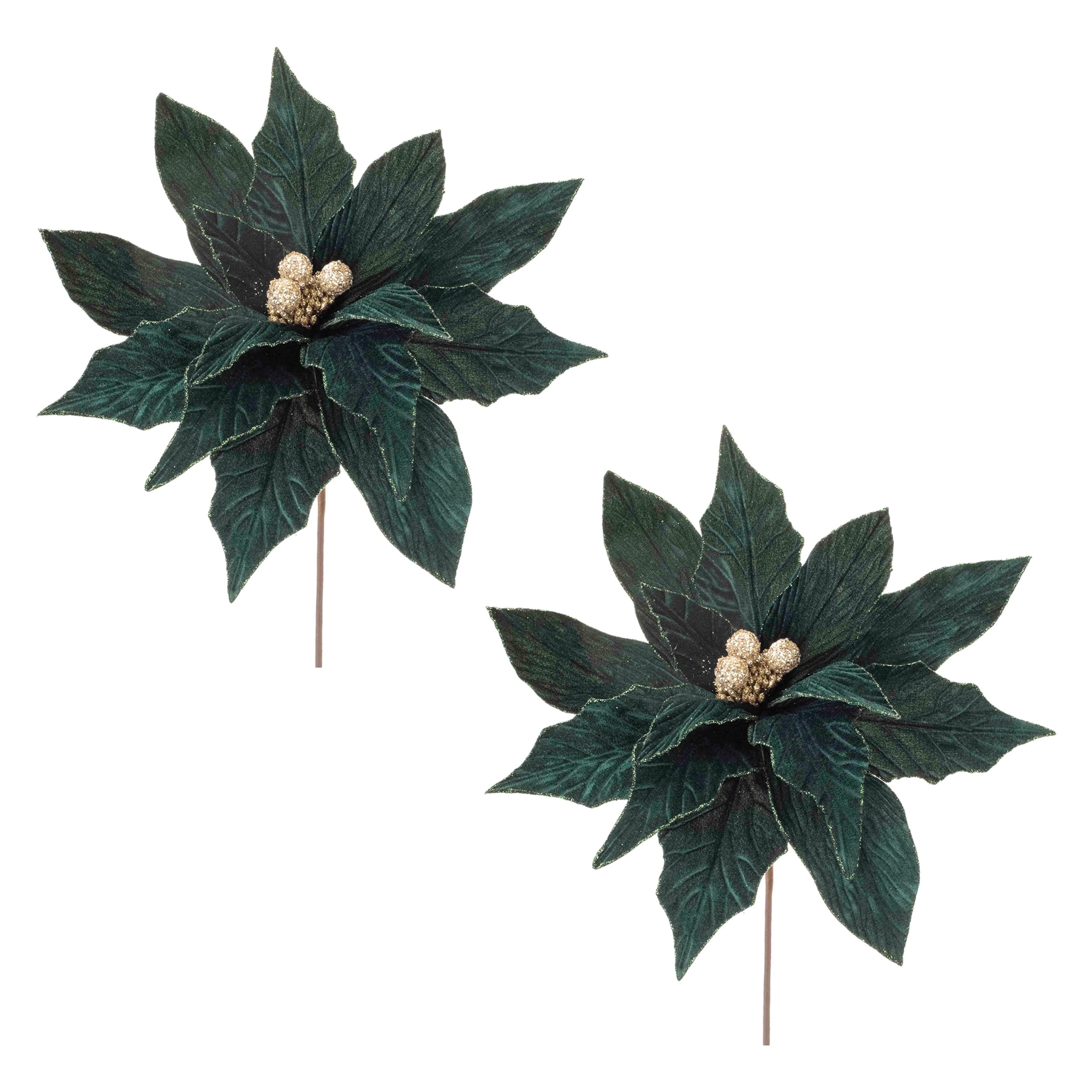 Forest Green Poinsettia Stem (Set of 2) - N/A
