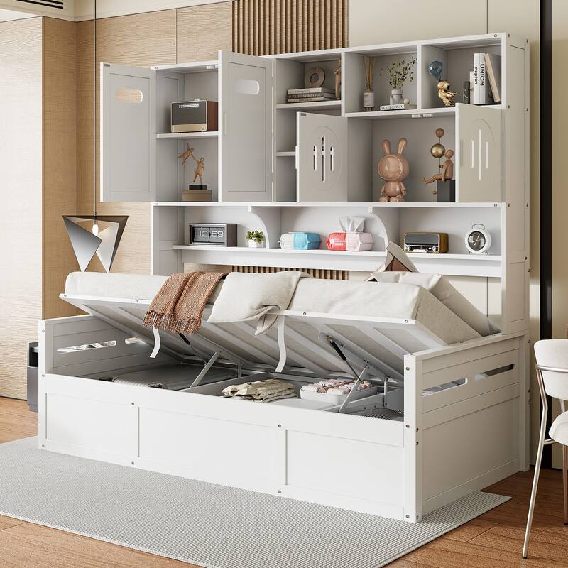 All-in-one Bookcase Captains Daybed with Hydraulic Storage Bed