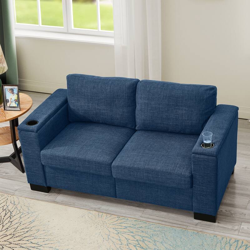 67.7" Modern Style Loveseat Fabric Couch,Square Arm Sofa With Cup Holder,Storage Sofa,Upholstered Polyester