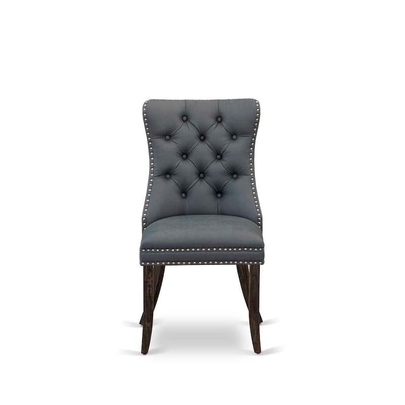 Modern Parson Dining Chairs - Faux Leather Padded Set of 2 - Gray Nailhead Trim