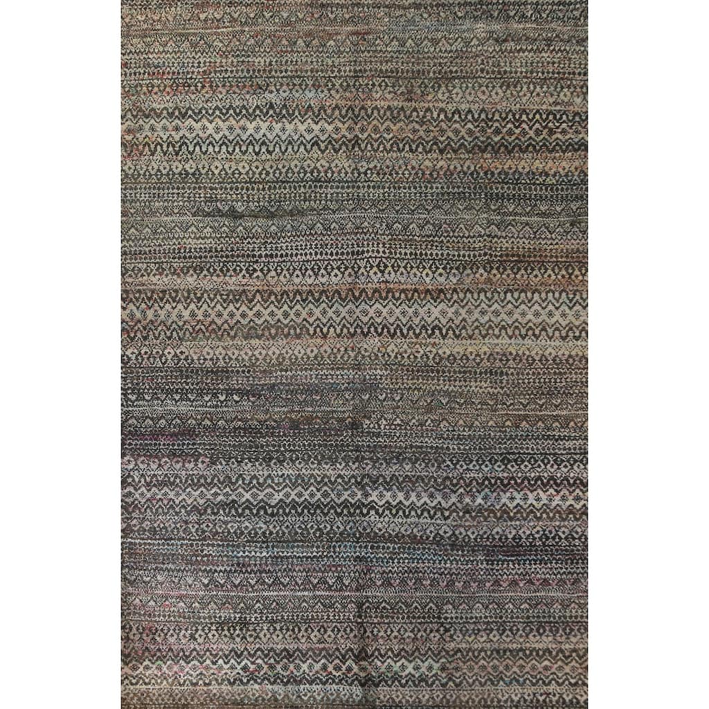 Tribal Moroccan Oriental Rug Handmade Jute Carpet - 9'3"x 13'3"