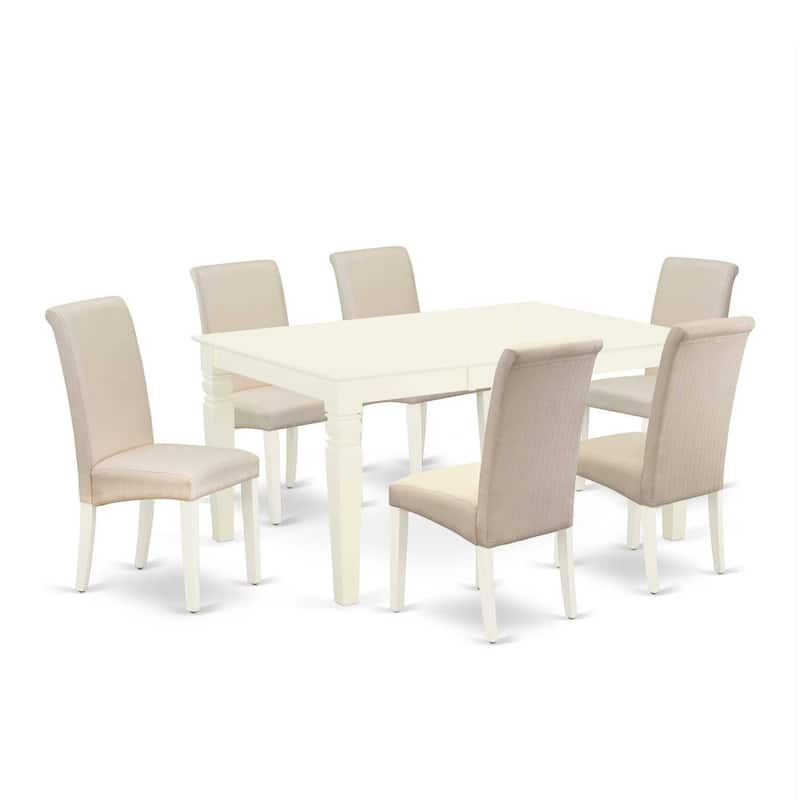 HomeStock 7-Piece Linen white Solid Wood Top-Rectangular Dining Room Set with Butterfly Leaf-Seats 4