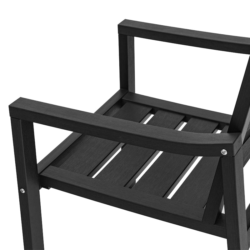 All-Weather Set of 2 Outdoor Armchair with Curved Back Plastic Wood Patio Dining Chair
