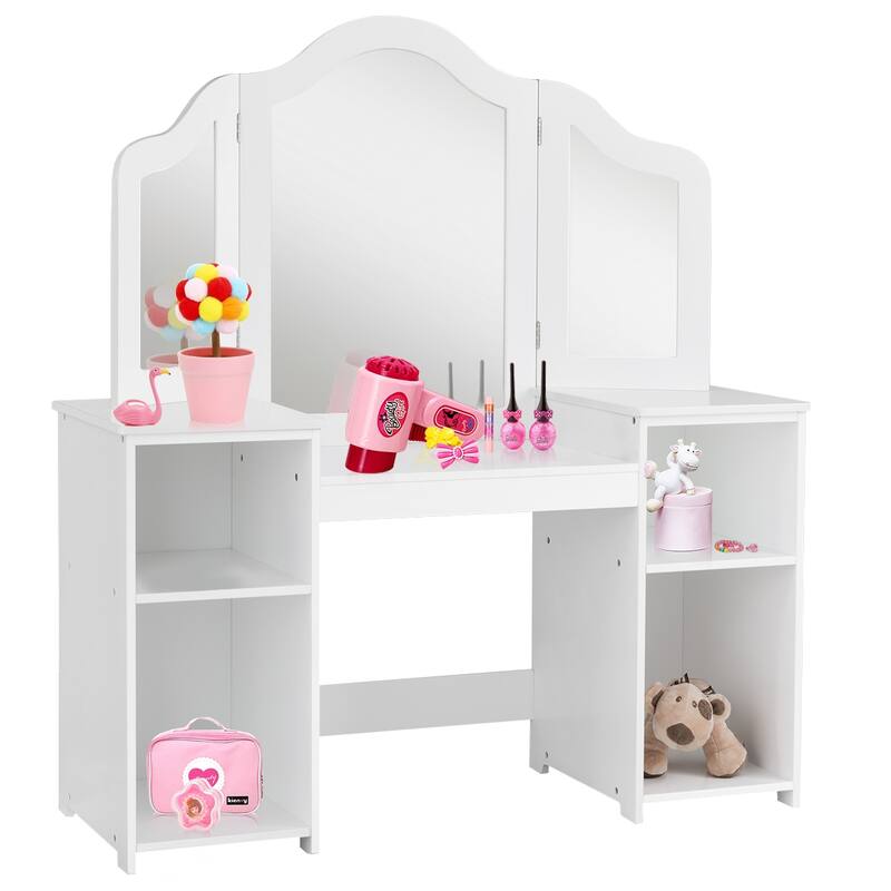 Costway Vanity Table Set Makeup Dressing Kids Girls Study Table Tri - See Details