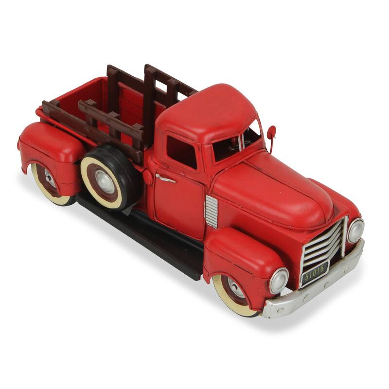 HomeRoots 6" Red and Black Metal Hand Painted 1950's Red Truck Model Car - 5.5' X '5.75' X '12.75