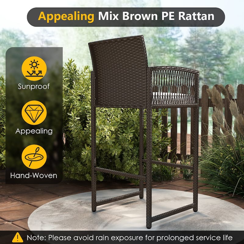 Costway 3 PCS Patio Bar Set Wicker Table & Armchairs with 2 Cushions - See Details