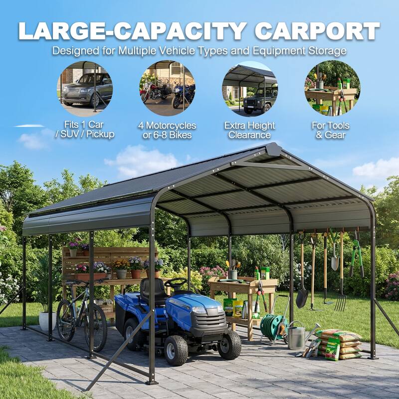 Steel Carport with Reinforced Frame, Windproof Ground Anchors