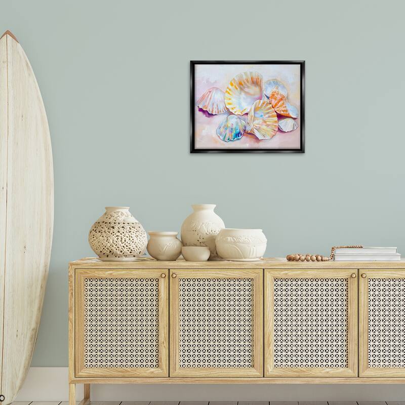 Stupell Pile of Various Seashells Framed Floater Canvas Wall Art Design By Arlington Prints