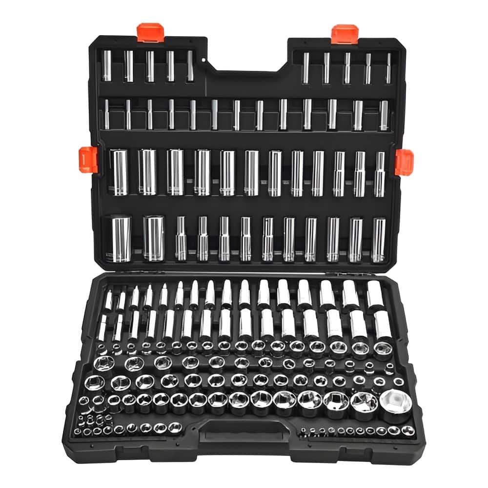 Black CR-V Alloy Steel 163-Piece Socket Set with Chrome Finish and High-Torque Design - 21.06 x 3.50 x 16.14