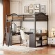 preview thumbnail 3 of 52, Roomfitters Full Wooden Loft Bed with U-Shaped Desk, Storage Compartments, and Tri-Fold Mirror, Space-Saving Workstation Espresso