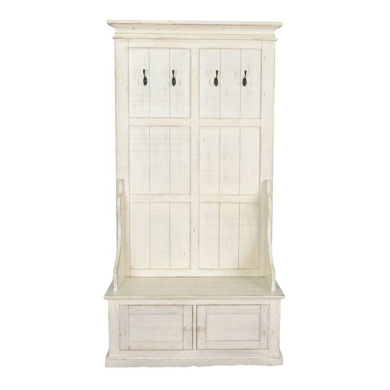 Mary Accent Hall Tree Coat Rack with Bench, 4 Hooks, Farmhouse White