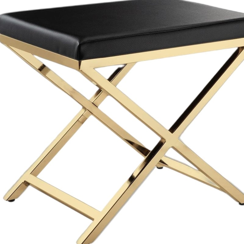 HomeRoots 21" Black and Gold Faux Leather Vanity Chair - 20.7 in. x 18.3 in. x 14.37 in.