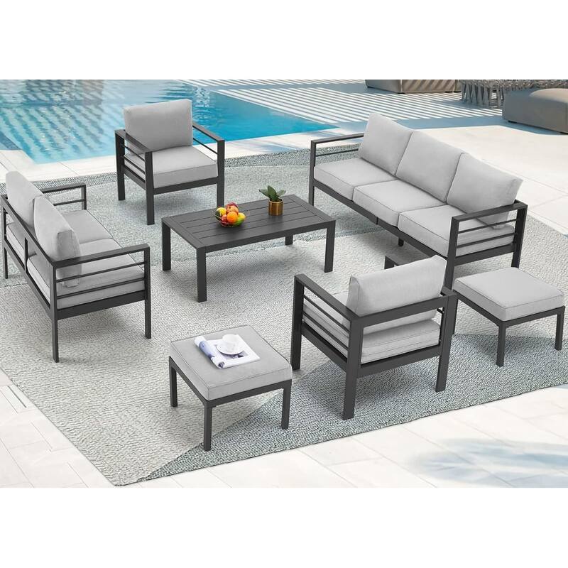 AECOJOY 7 Pieces Aluminum Patio Furniture Set Outdoor Conversation Set - Light Grey