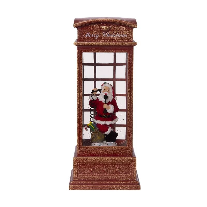 4x4x10"H Christmas Lighted Water Spinning Phone Booth With Santa On Phone, 3*AA Batteries Required