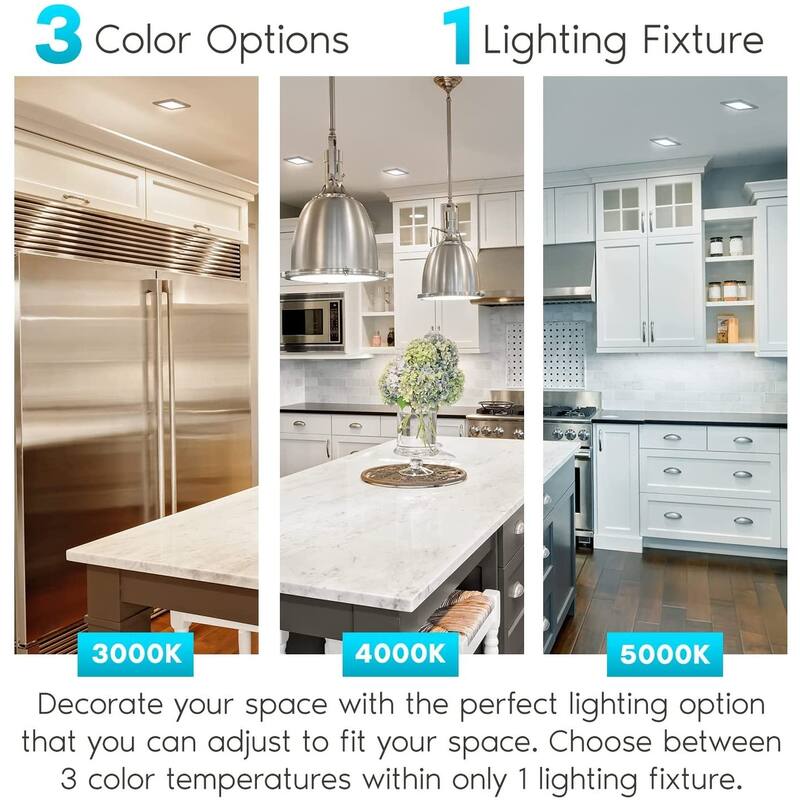 Luxrite 4" Square LED Flush Mount 10W 3 Color Selectable 600 Lumens Dimmable Damp Rated Brushed Nickel Trim