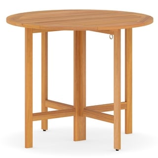 Teak Acacia Wood Round Folding Dining Table 36 inches Slatted