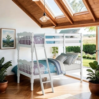 Convertible Twin Bunk Bed with Ladder & Guard-Rail, White