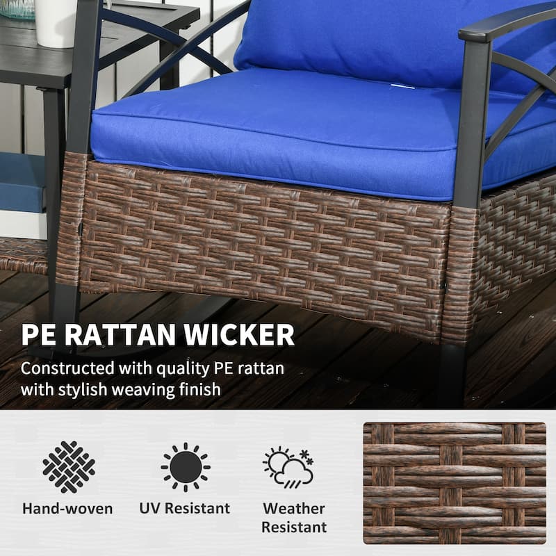 Outsunny 3 Piece Rocking Wicker Bistro Set, Outdoor Patio Furniture Set with two Porch Rocker Chairs - N/A