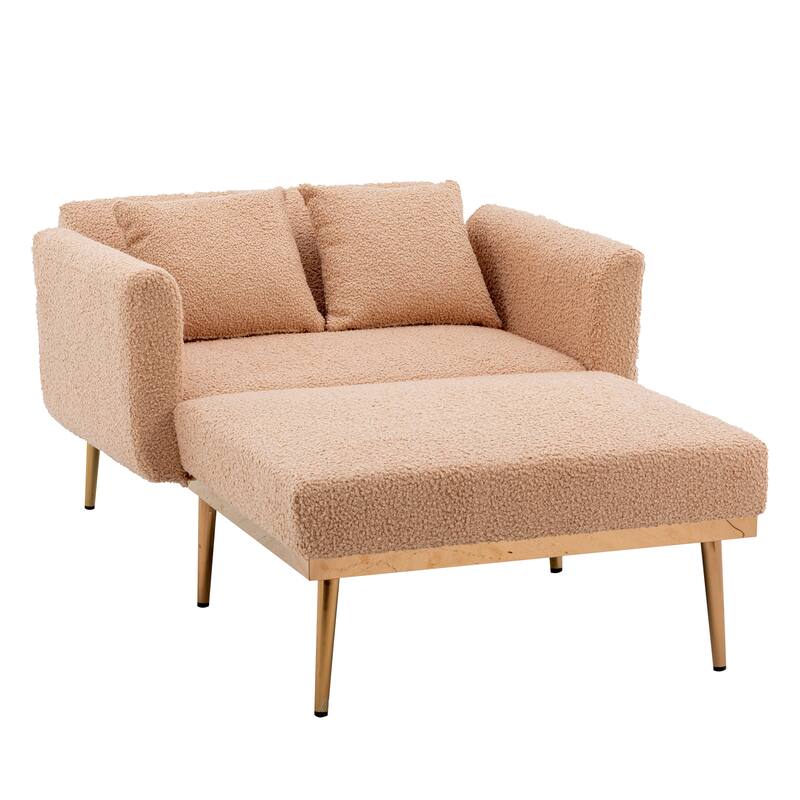 62'' L Chaise Lounge Indoor, Modern Teddy Fabric Sleeper Chair Bed for Living Room, Convertible Lounge Chair with Iron Legs