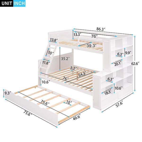Pine Wood Twin over Full Bunk Bed with Trundle and Storage