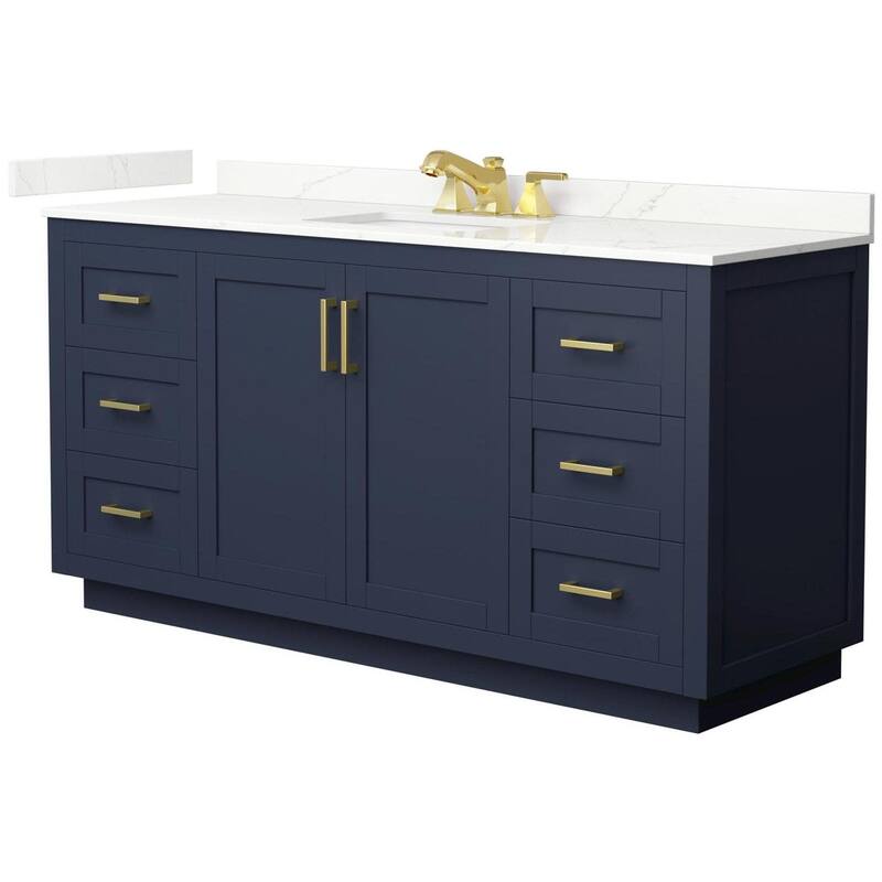 Wyndham Collection WCF292966S-QTZ-US3MXX Miranda 66" Free Standing - Dark Blue / Giotto Quartz Top / Brushed Gold
