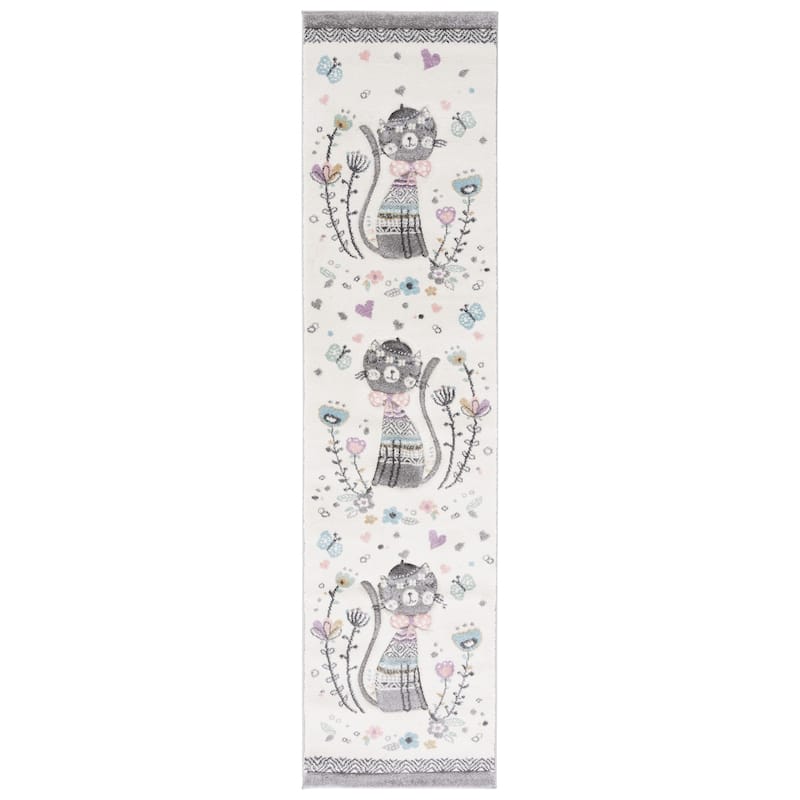 SAFAVIEH Carousel Kids Donika Parisian Cat Rug - 2' x 8' Runner - Ivory/Pink