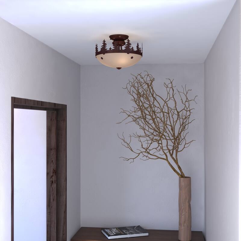 Tree Ceiling Light - 2L Bronze Finish, Warm White Glass Shade, Semi-Flush Mount - 10