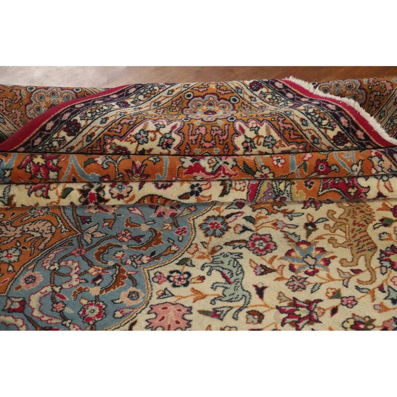 Hand Knotted Oriental 100% Wool Carpet Traditional Floral Beige & Ivories Tabriz Area Rug - 12' 3'' X 8' 1''