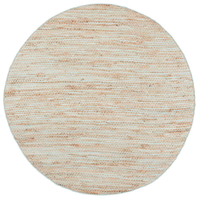 SAFAVIEH Handmade Cape Orania Cod Jute & Cotton Rug - 6' Round - Turquoise/Natural