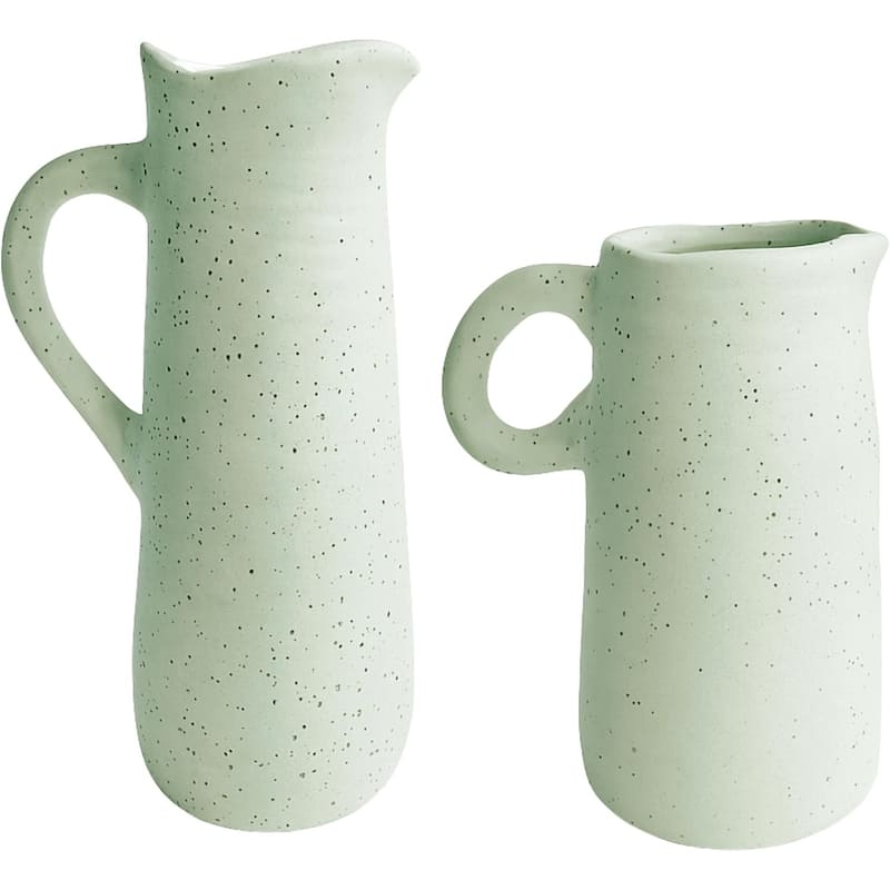 Off White Ceramic Water Jugs Set of Two Vintage Inspired Home Accents - Off-White