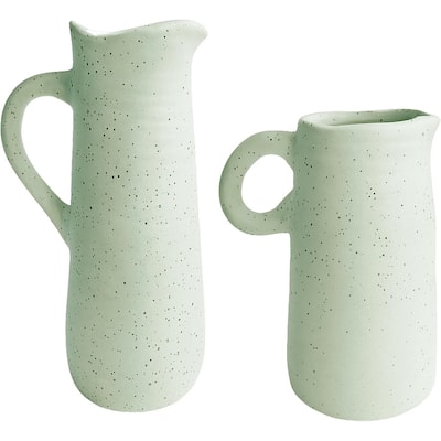 Off White Ceramic Water Jugs Set of Two Vintage Inspired Home Accents