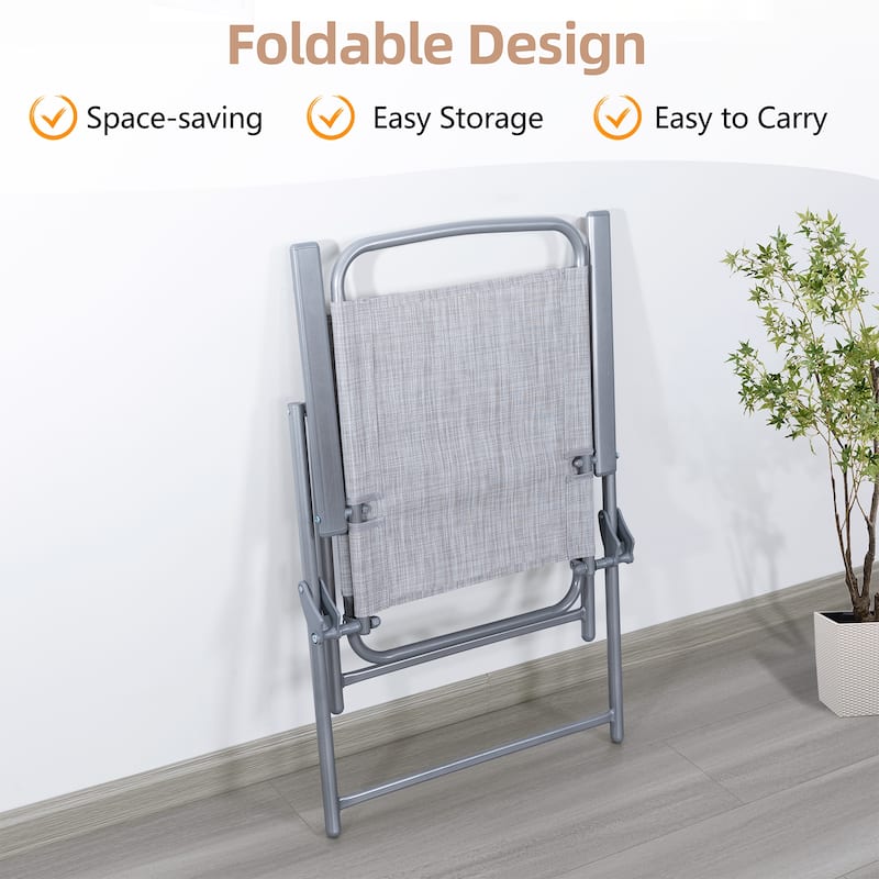 Futzca Folding Patio Dining Set, Garden Patio Furniture Set with Umbrella, Glass Table and 4 Folding Chairs