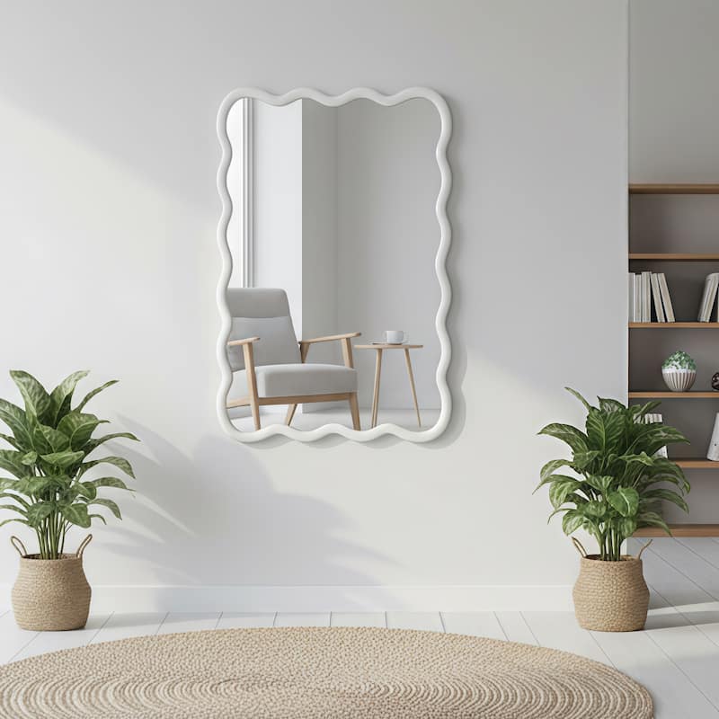 20"x30" Wavy Rectangle Solid Wood Frame Decorative Mirror
