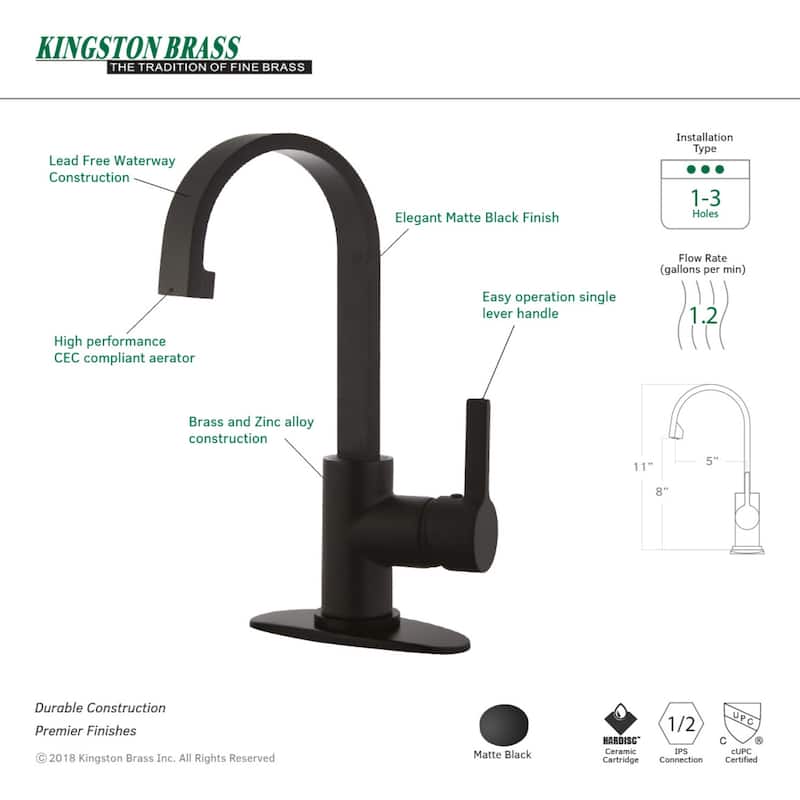 Kingston Brass Continental Single-Handle 1-Hole Deck Mount Bathroom Faucet with Push Pop-Up
