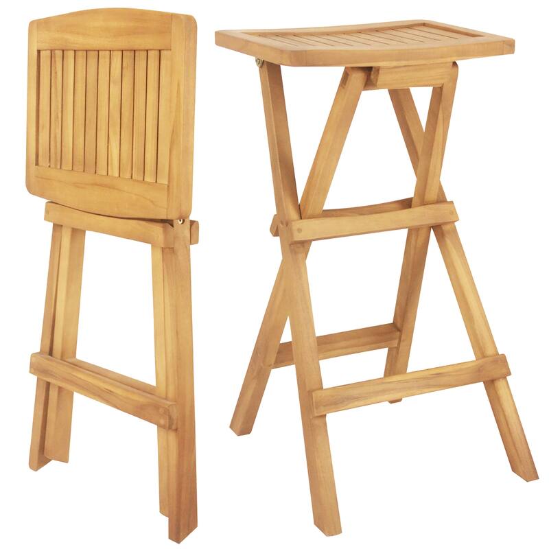 Gymax Outdoor Bar Stools Set of 2 w/ Countered Seat & Footrest Patio - Counter Height - Natural - Set of 2
