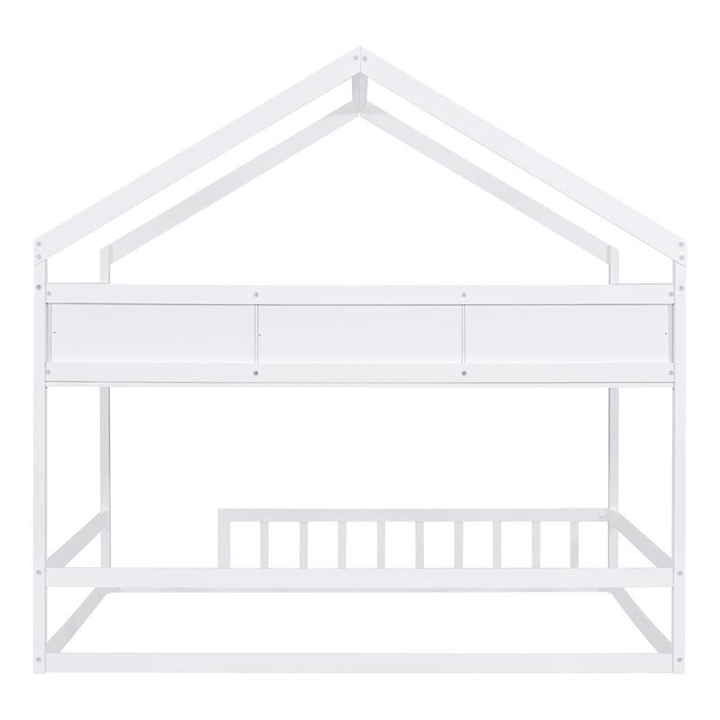 Wooden House Bed with Storage Shelf，Fence and Roof