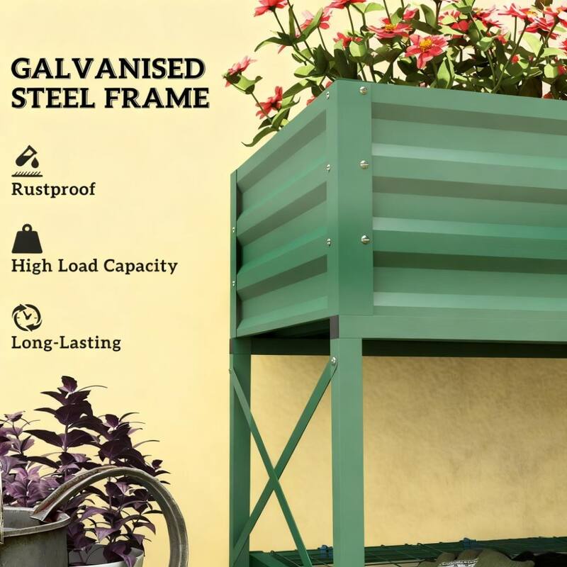 Elevated Gardening Bed with Bottom Storage Shelf for yard patio garden
